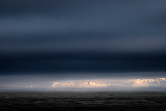 North of Svalbard;  low light on a cloudy day